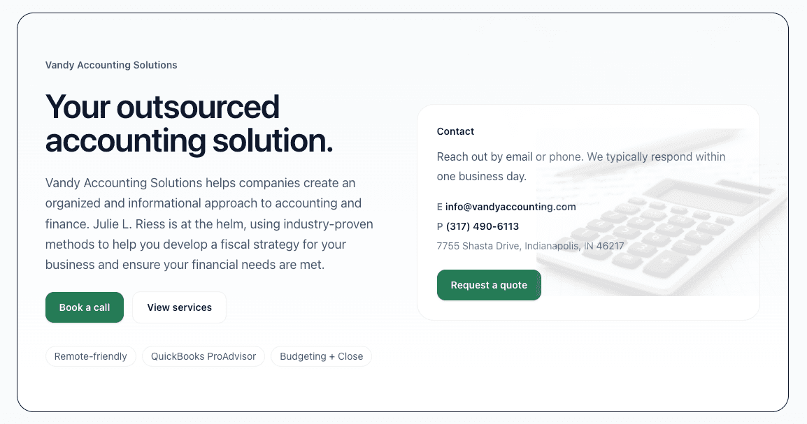 Vandy Accounting Website Redesign preview