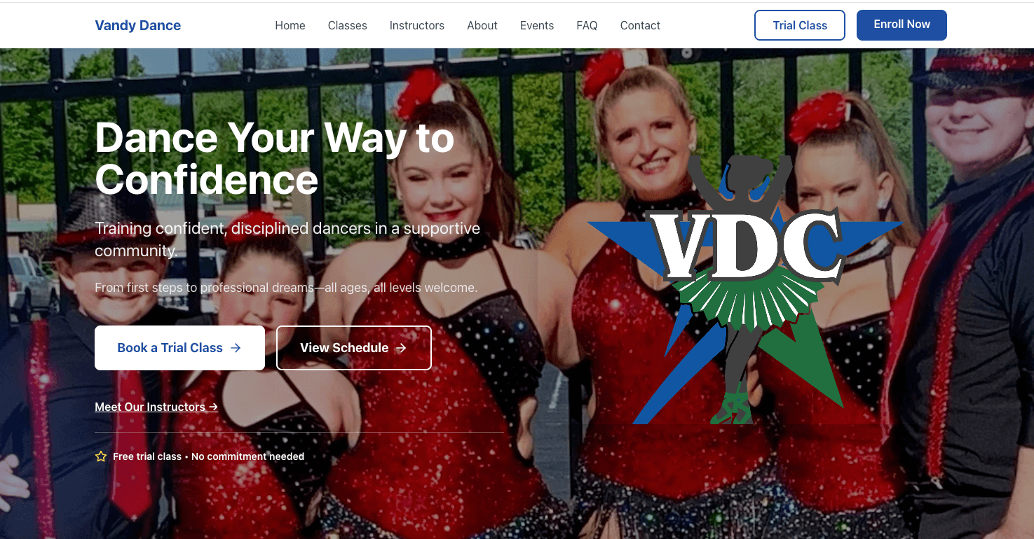 Vandy Dance Studio Website preview